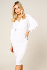 White Belted Bodycon Midi Dress  - Angelica