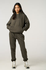 Charcoal Oversized Front Pocket Pullover Hoodie Cuffed Joggers Loungewear Set - Alexia
