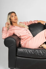 Nude Long Sleeve Piped Satin Pyjama Set - Siera