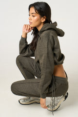 Charcoal Boxy Cropped Hoodie Cuffed Joggers Loungewear Set - Cailleigh