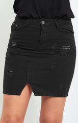 Black Distressed Denim Skirt - Donelia
