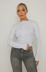 Bleach Grey Ribbed Molly Button Through Top - Rosita