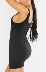 Black Ribbed Underbust Seam Detail Bodycon Mini Dress - Orianda