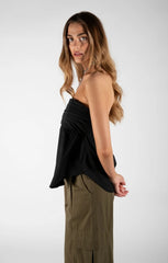 Black Strapless Bandeau Shirt Top - Alondra