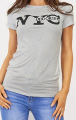 Grey ‘NYC Brooklyn’ Slogan Print T-Shirt - Elissara