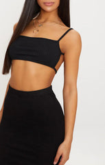 Black Rib Strappy Tie Back Bralette - Liriana