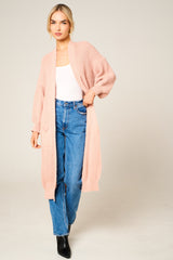 Dusty Pink Knitted Long Sleeve Pocket Detail Ribbed Cardigan - Leanne