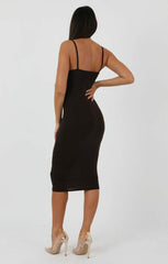 Brown Strappy Bodycon Midi Dress - Poppy