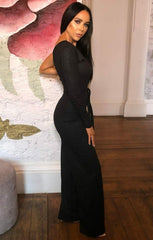 Black Croc Belted One Shoulder Jumpsuit - Evelyn