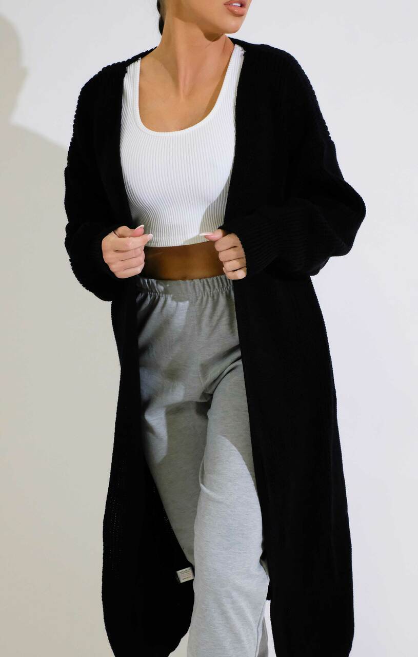 Black Knitted Long Cardigan