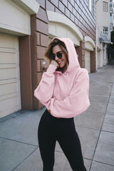 Pink Oversized Matching Drawstring Rib Cuff & Hem Pocket Hoodie - Melissa