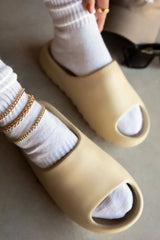 Beige Tread Detail Rubber Flatform Sliders - Marion