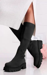 Black Chunky Platform Knee High Boots - Miriana