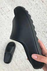 Black Rubber Ribbed Flatform Sliders - Nancy