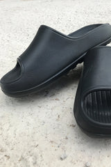 Black Rubber Ribbed Flatform Sliders - Nancy