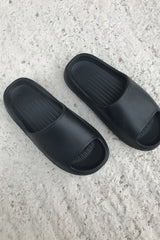 Black Rubber Ribbed Flatform Sliders - Nancy