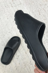 Black Rubber Ribbed Flatform Sliders - Nancy