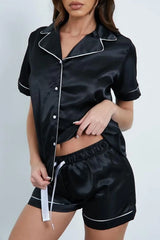 Piped Satin Shorts Pyjama Set - Crystal