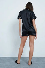 Piped Satin Shorts Pyjama Set - Crystal
