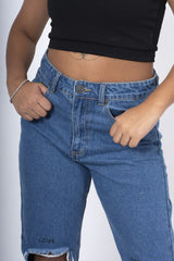 Blue Distressed Ripped Knee High Waist Jeans - Kiera