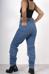 Blue Distressed Ripped Knee High Waist Jeans - Kiera