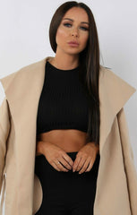 Beige Waterfall Belted Coat - Daya
