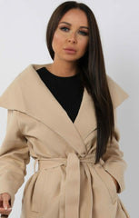 Beige Waterfall Belted Coat - Daya
