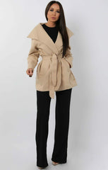 Beige Waterfall Belted Coat - Daya