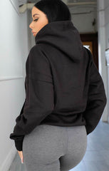 Black Oversized Matching Drawstring Rib Cuff & Hem Pocket Hoodie - Melissa