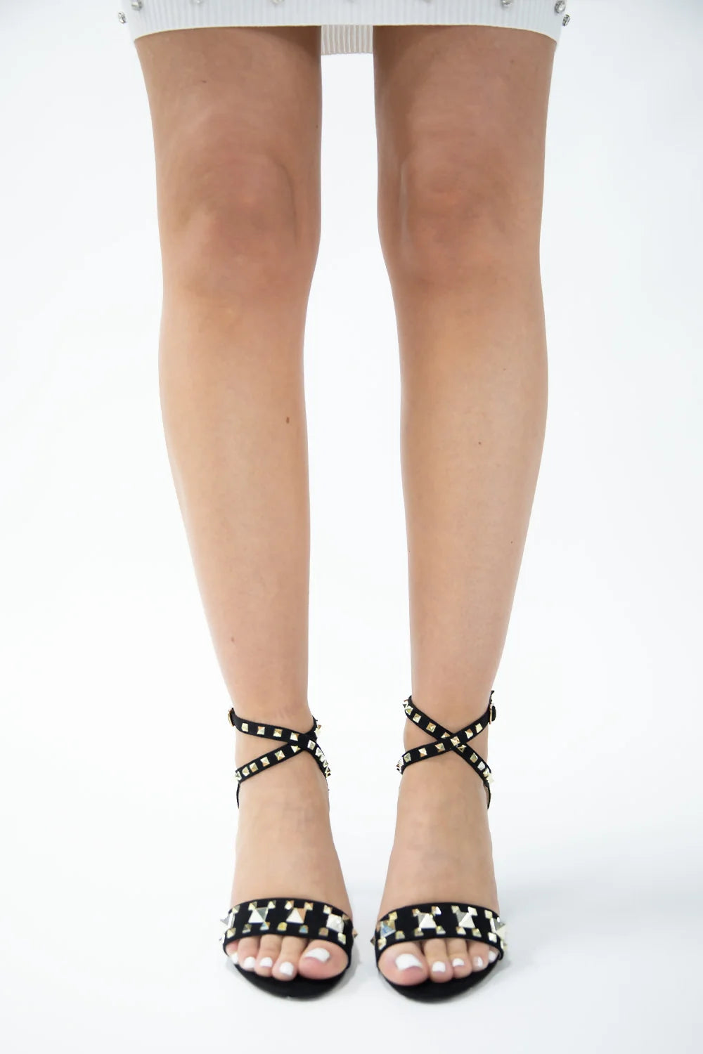 Black Studded Strappy High Heel Sandal Madison Femme Luxe