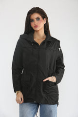Black Lightweight Showerproof Hooded Mac Jacket - Vera