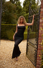 Black Mesh Drape Detail Maxi Dress  - Athena