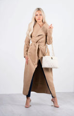 Camel Waterfall Draped Duster Maxi Coat - Danira