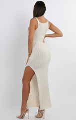 Cream Cami Knitted Side Split Maxi dress - Thea