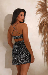Black & White Strappy Floaty Leopard Print Dress - Bambina