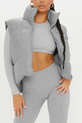 Grey Padded Faux Leather Zip Up Crop Gilet - Tia