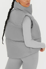 Grey Padded Faux Leather Zip Up Crop Gilet - Tia