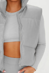 Grey Padded Faux Leather Zip Up Crop Gilet - Tia