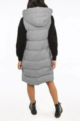 Smoke Grey Sleeveless Longline Midi Zip Up Hooded Puffer Gilet - Terri