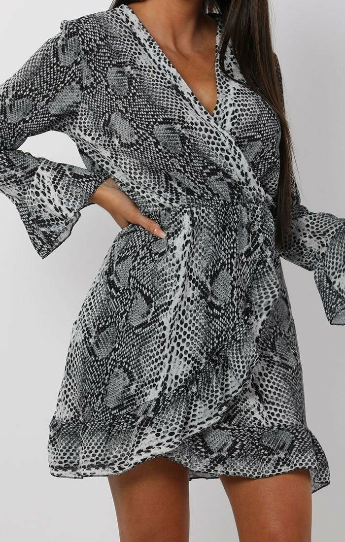 Snake print frill on sale dress