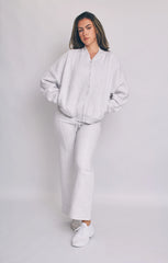 Grey Oatmeal Bomber Sweatshirt With Straight Leg Jogger-Diana
