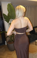 Brown Cutout Detail Twist Front Split Thigh Bodycon Dress - Linda