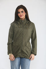 Khaki Lightweight Showerproof Hooded Mac Jacket - Vera