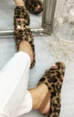 Leopard Fluffy Faux Fur Elasticated Back Flatform Slippers - Amara