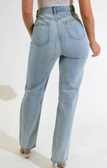 Blue Light Wash Double Extreme Rip Wide Leg Jeans - Louise