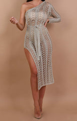 Metallic knit dress one hot sale shoulder