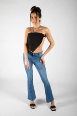 Black Tie Back Scarf Bandeau Bandana Crop Top - Lauren