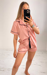 Rose Piped Satin Shorts Pyjama Set - Crystal