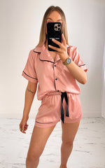 Rose Piped Satin Shorts Pyjama Set - Crystal