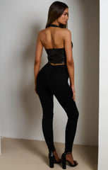 Black Lace Up Detail Bodycon Corset Top - Elena